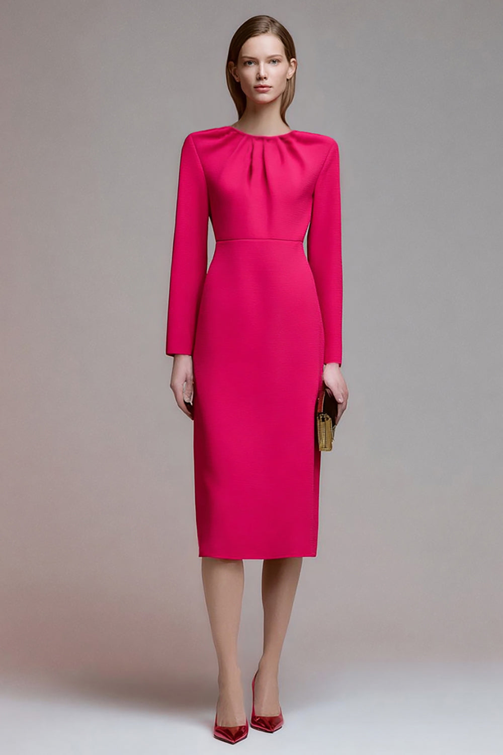Sheath Long Sleeve Fuchsia Business Casual Dress