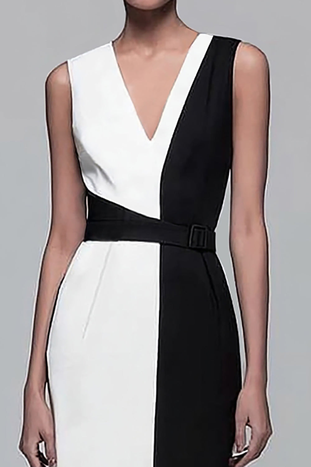 Sheath Black And White V-Neck Business Dress - Image 2