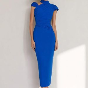 Sheath Halter Ruched Royal Blue Mother Of The Bride Dress