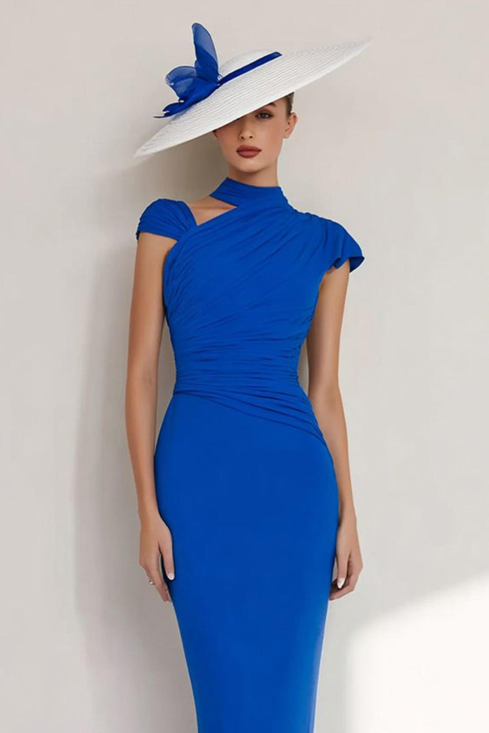 Sheath Halter Ruched Royal Blue Mother Of The Bride Dress - Image 3