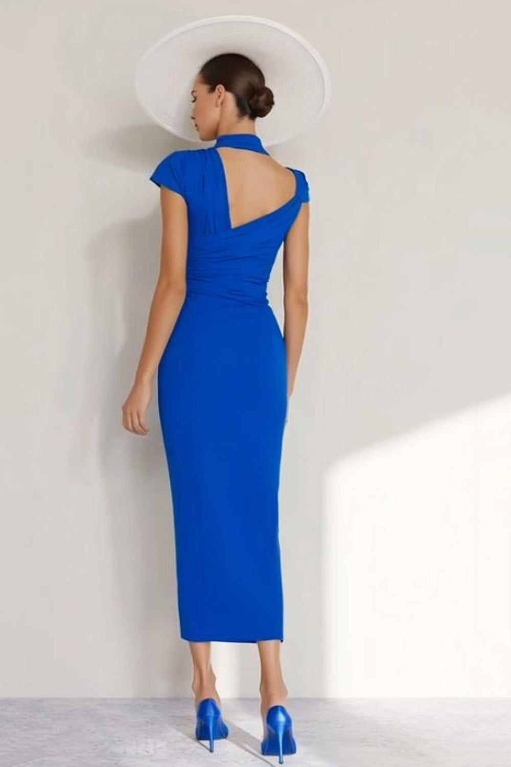 Sheath Halter Ruched Royal Blue Mother Of The Bride Dress - Image 2