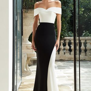Sheath Off The Shoulder Black and White Formal Dress