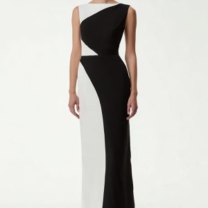 Sheath Bateau Neck Black and White Formal Dress