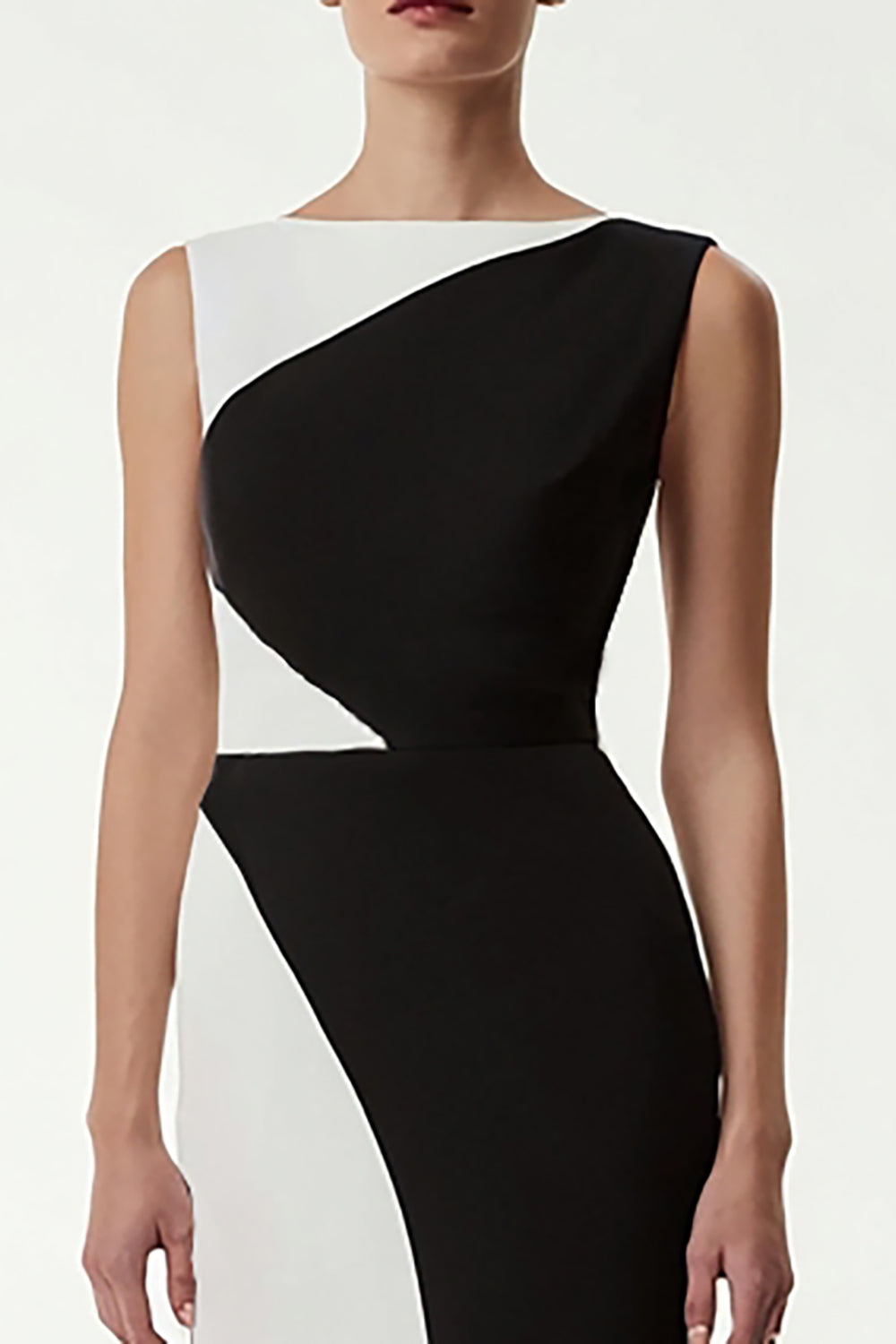 Sheath Bateau Neck Black and White Formal Dress - Image 2