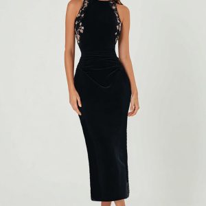 Sheath Velvet Tea-Length Black Semi-Formal Dress