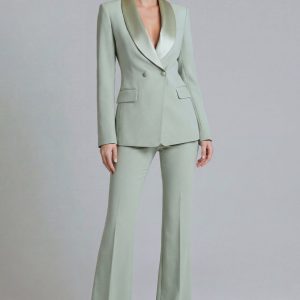 Shawl Lapel Green 2 Piece Classic Women Suits