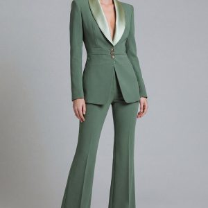 Shawl Lapel 2 Piece Grey Green Slim Fit Women Suits