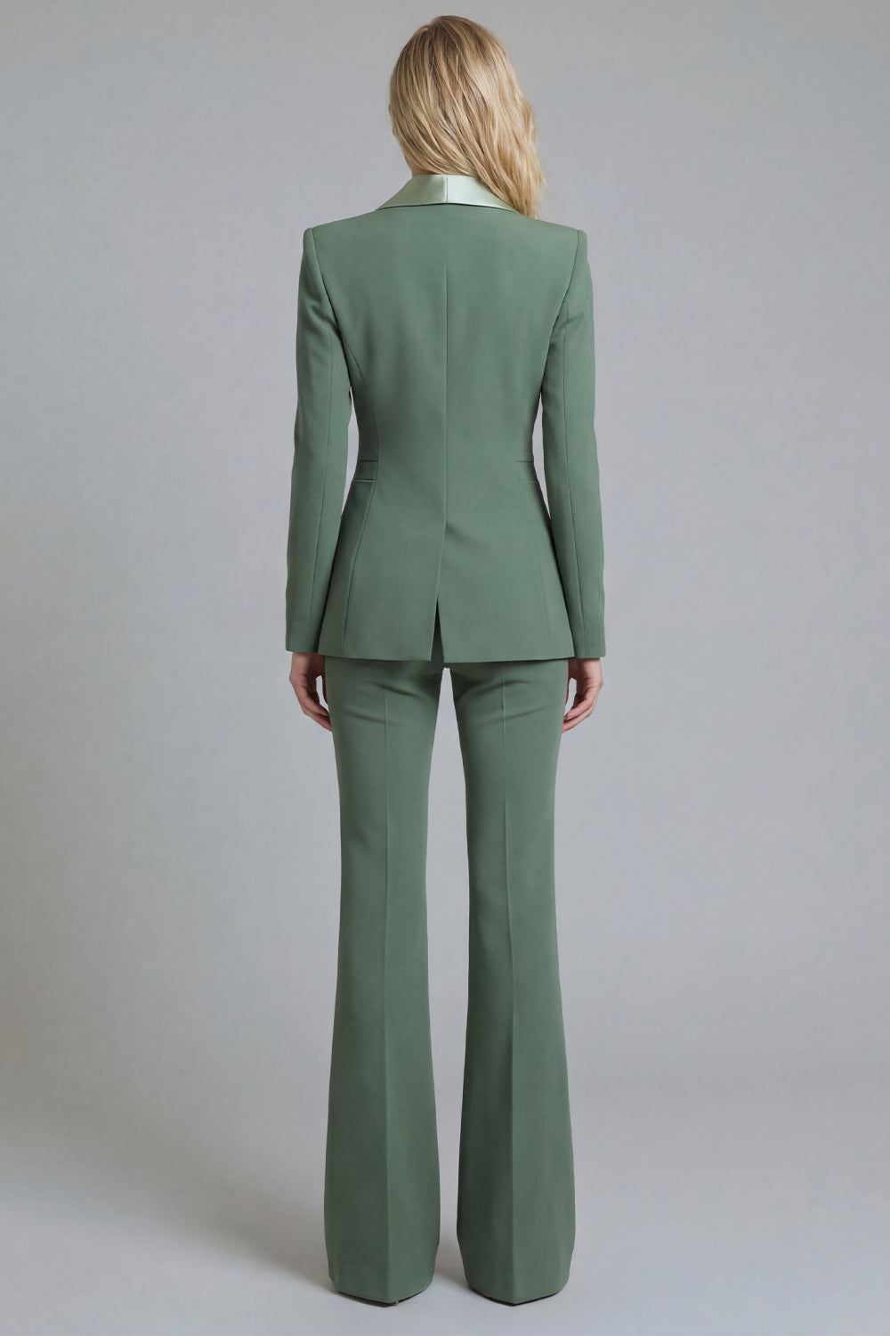 Shawl Lapel 2 Piece Grey Green Slim Fit Women Suits - Image 2