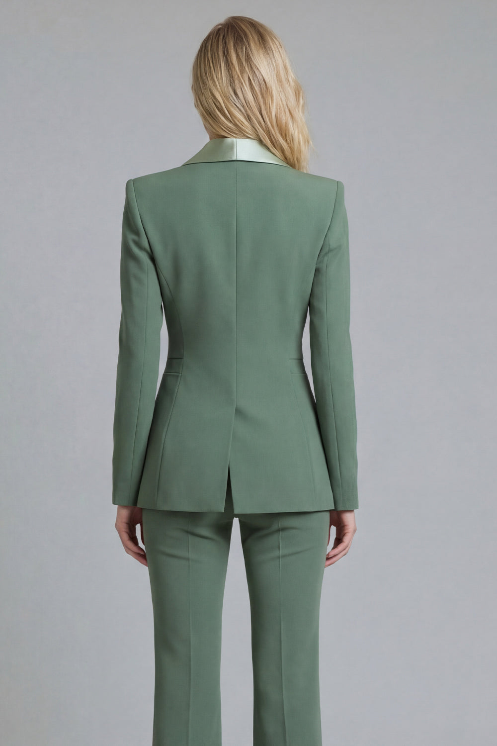 Shawl Lapel 2 Piece Grey Green Slim Fit Women Suits - Image 4