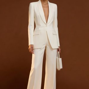 Shawl Lapel Ivory Long Sleeve 2 Piece Women Suits