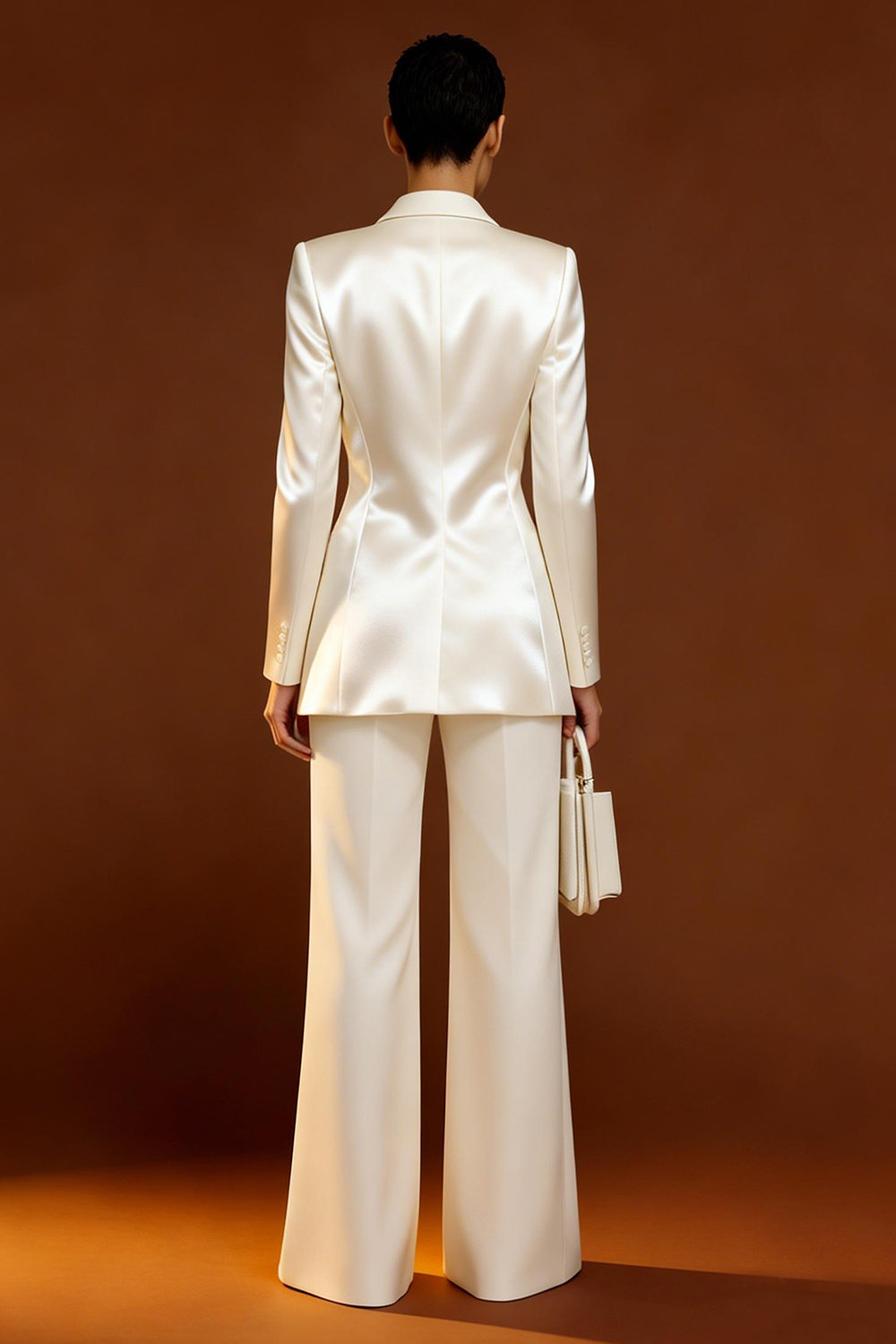 Shawl Lapel Ivory Long Sleeve 2 Piece Women Suits - Image 2