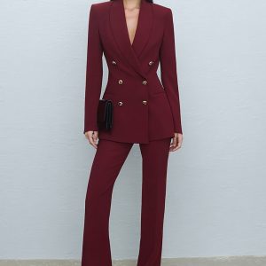 Shawl Lapel 2 Piece Burgundy Slim Fit Women Suits