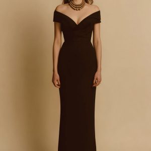 Sheath Off The Shoulder Maxi Black Tie Dress