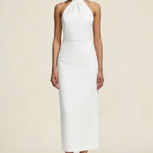 Sheath Halter Midi White Dress