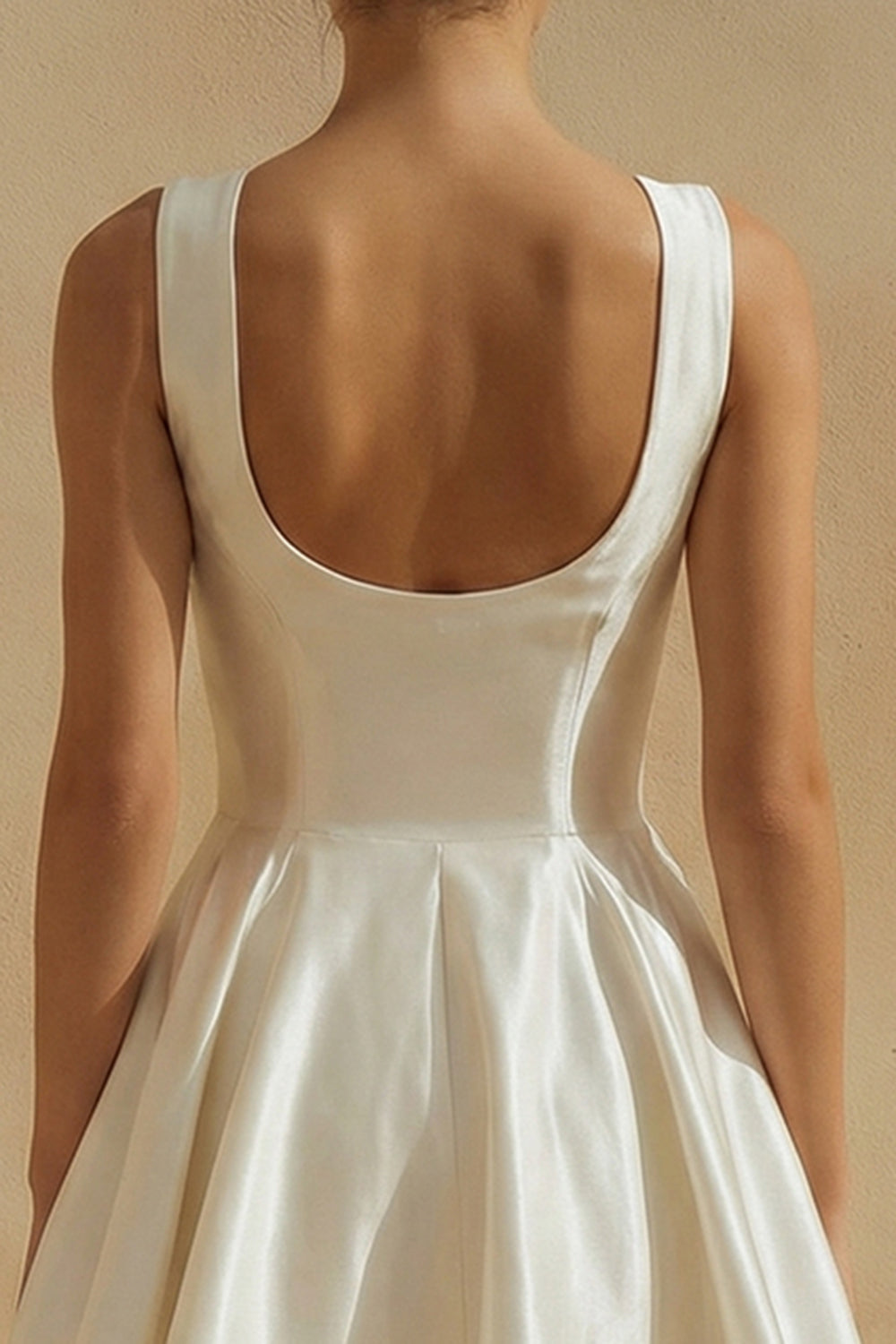 Satin A Line Scoop Neck Mini White Dress - Image 4