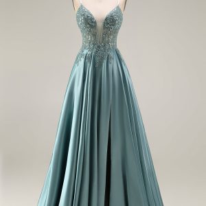 Sequin Corset A Line Appliqued Agave Prom Dress