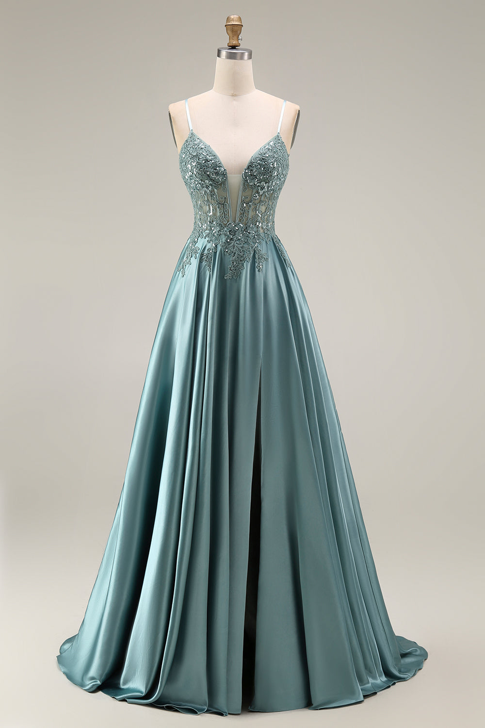 Sequin Corset A Line Appliqued Agave Prom Dress