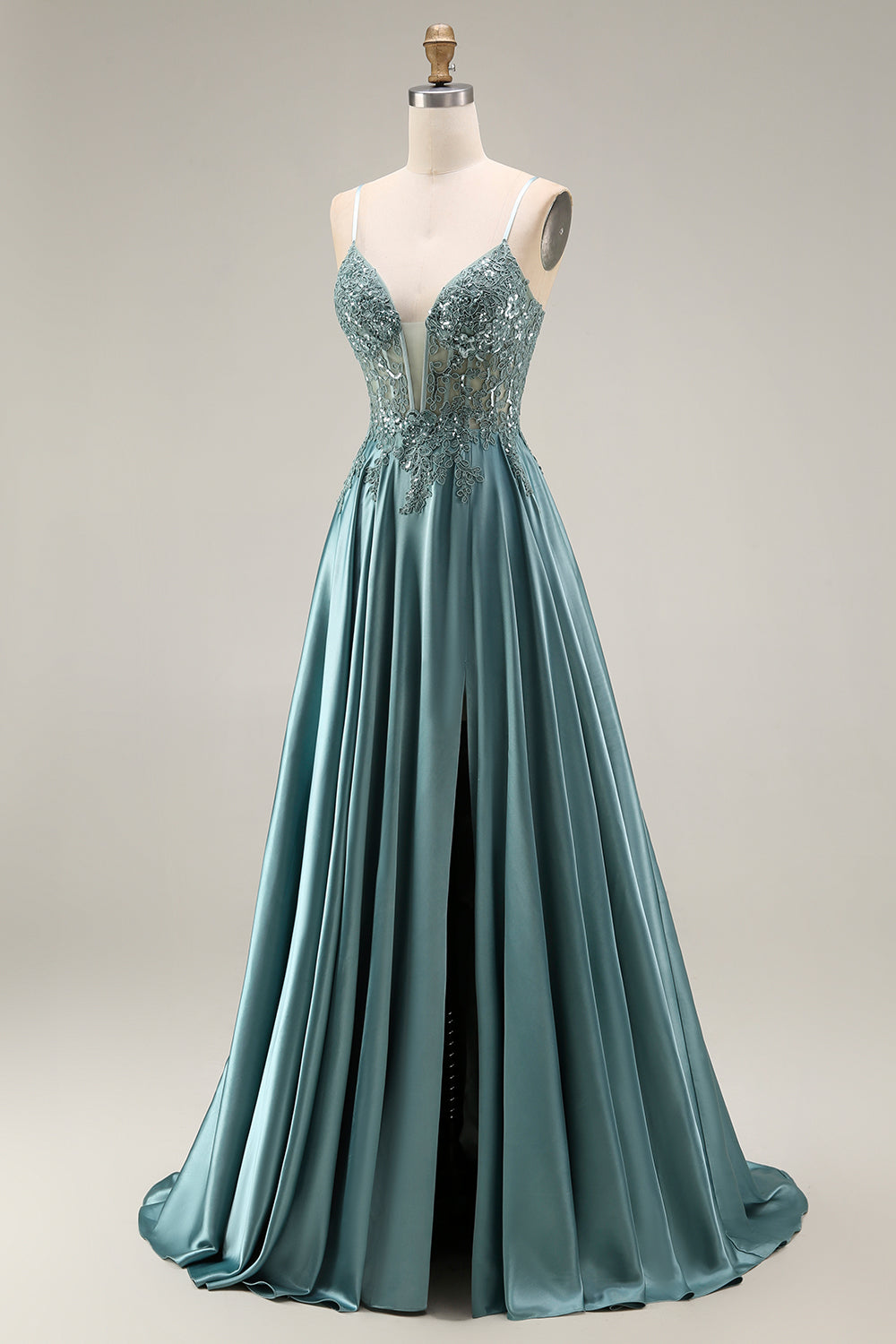 Sequin Corset A Line Appliqued Agave Prom Dress - Image 3