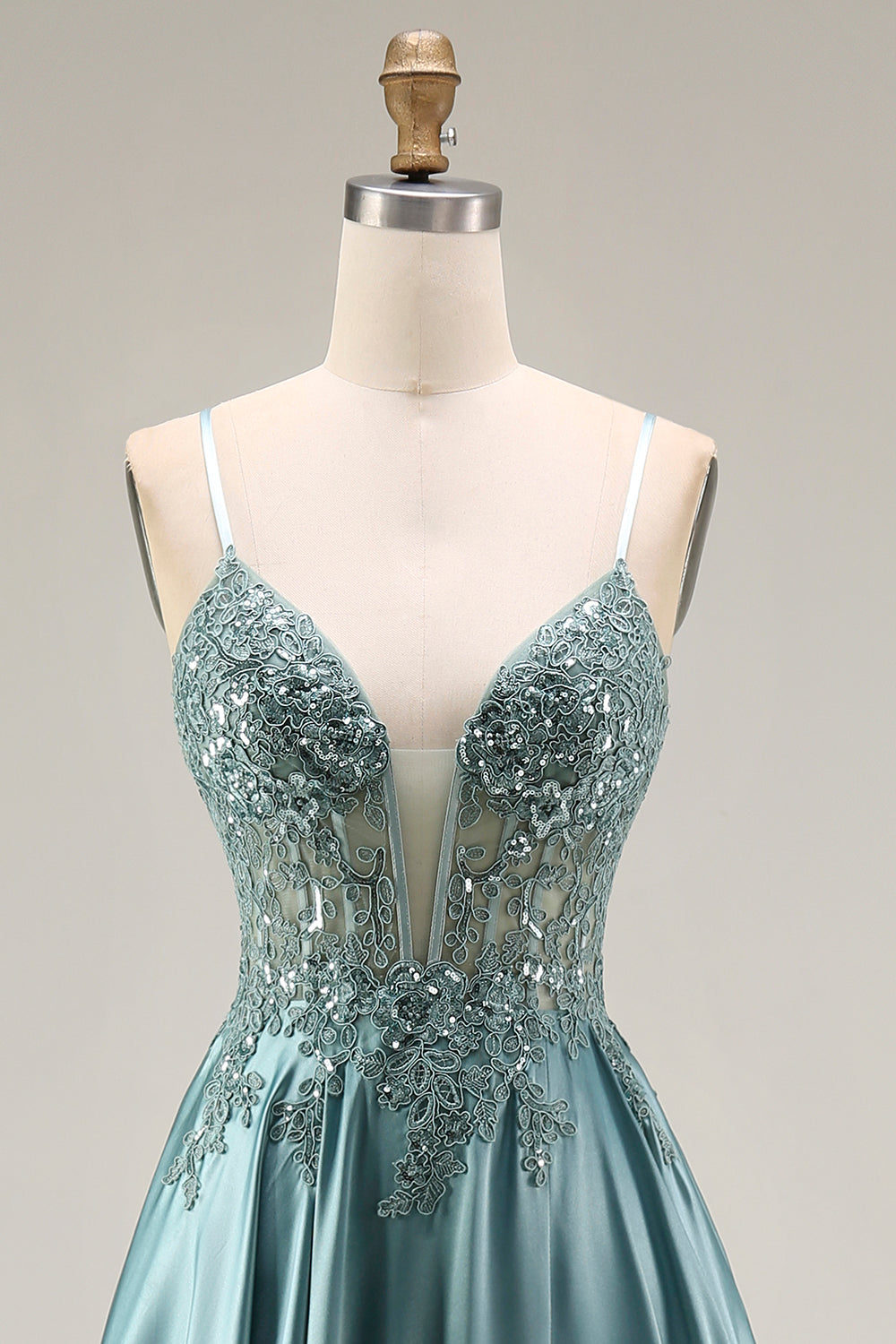 Sequin Corset A Line Appliqued Agave Prom Dress - Image 4