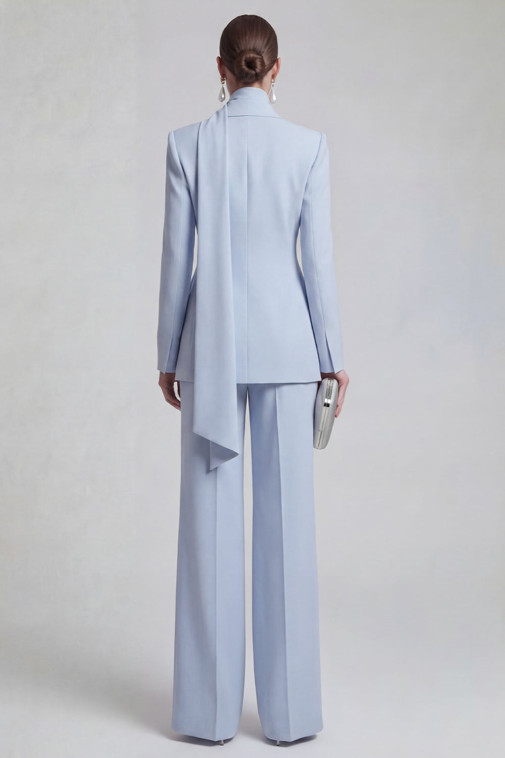 Shawl Lapel Blue 2 Piece Satin Single Buckle Women Suits - Image 2