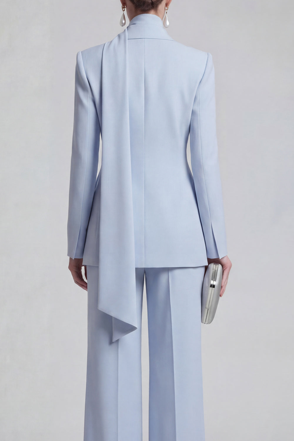 Shawl Lapel Blue 2 Piece Satin Single Buckle Women Suits - Image 4