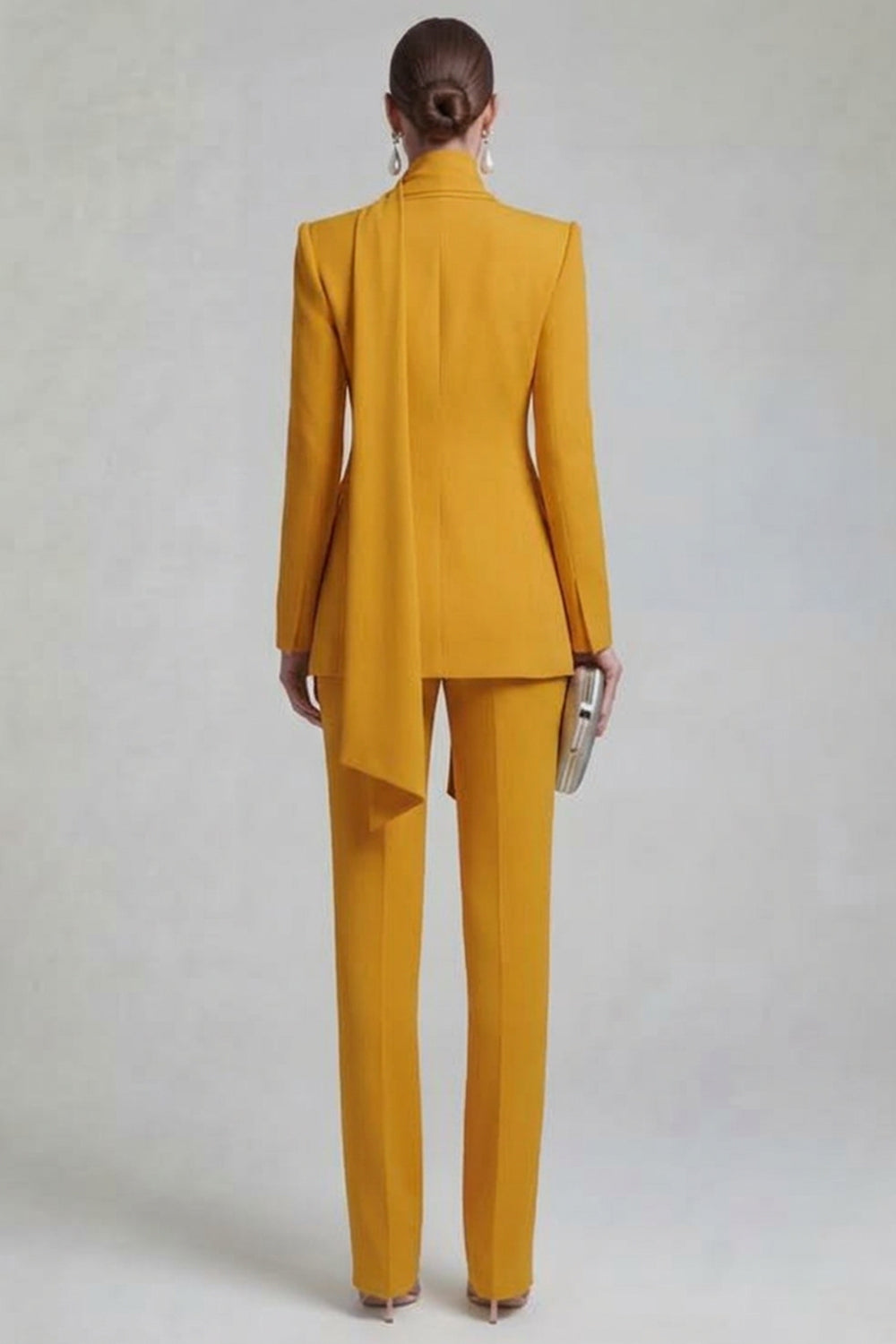 Shawl Lapel Blue 2 Piece Satin Single Buckle Women Suits - Image 6