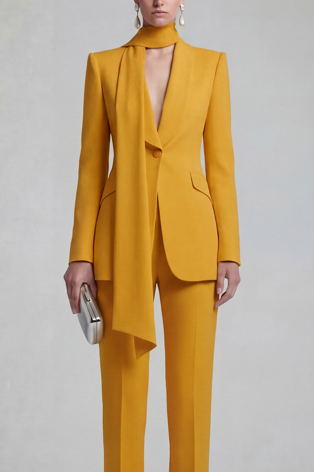 Shawl Lapel Blue 2 Piece Satin Single Buckle Women Suits - Image 7