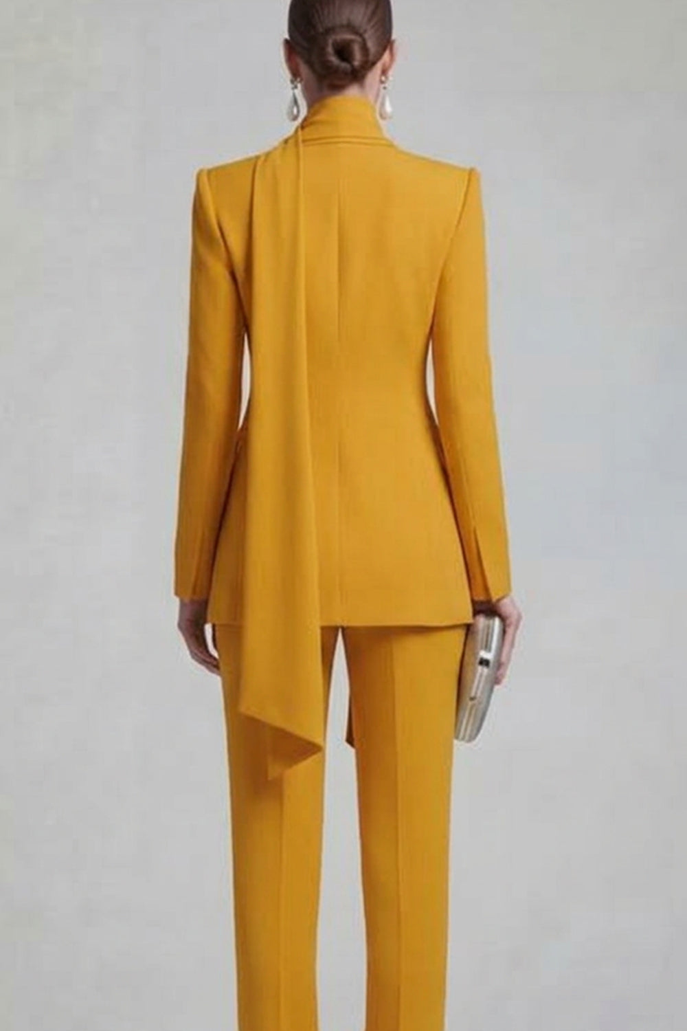 Shawl Lapel Blue 2 Piece Satin Single Buckle Women Suits - Image 8