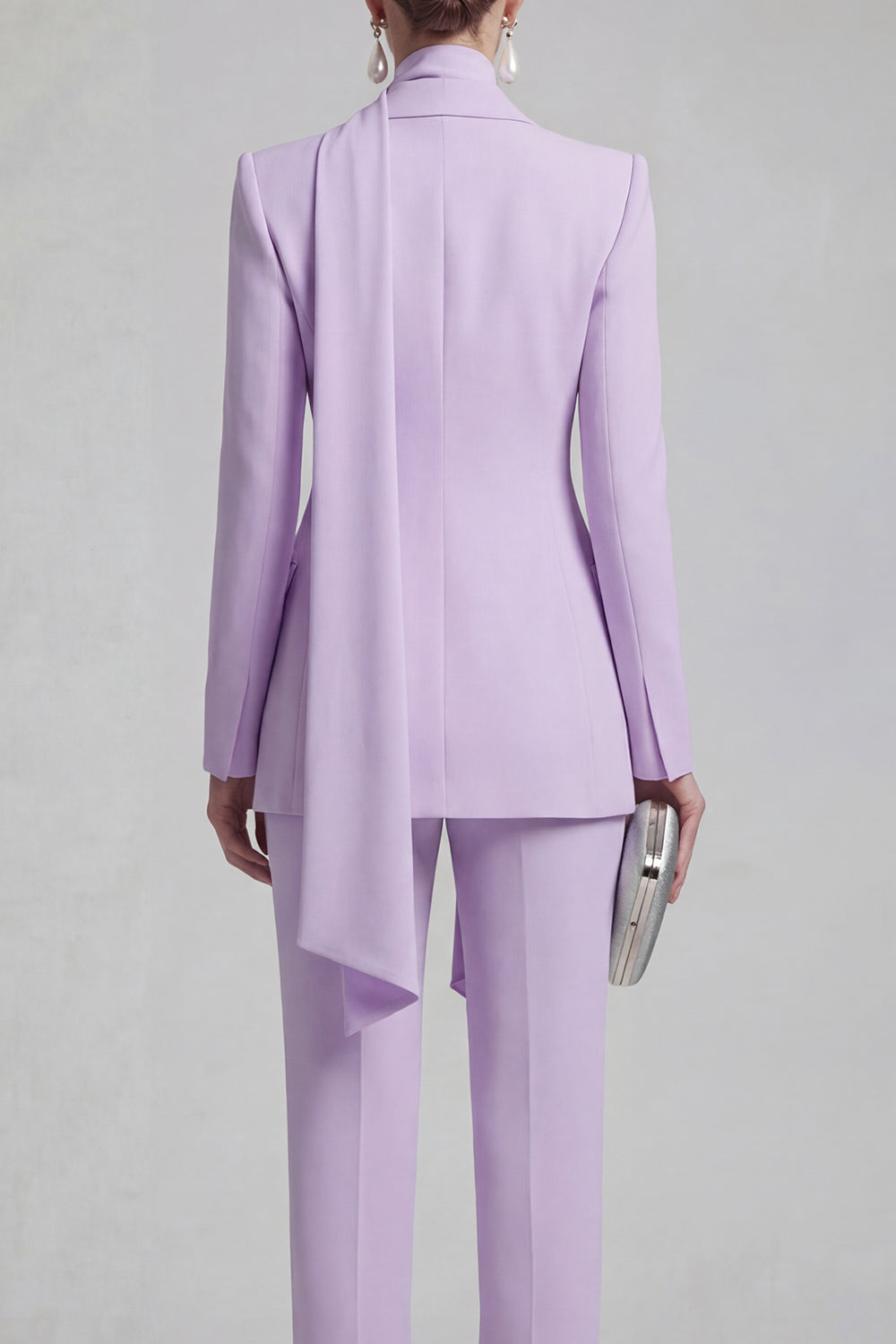 Shawl Lapel Blue 2 Piece Satin Single Buckle Women Suits - Image 12