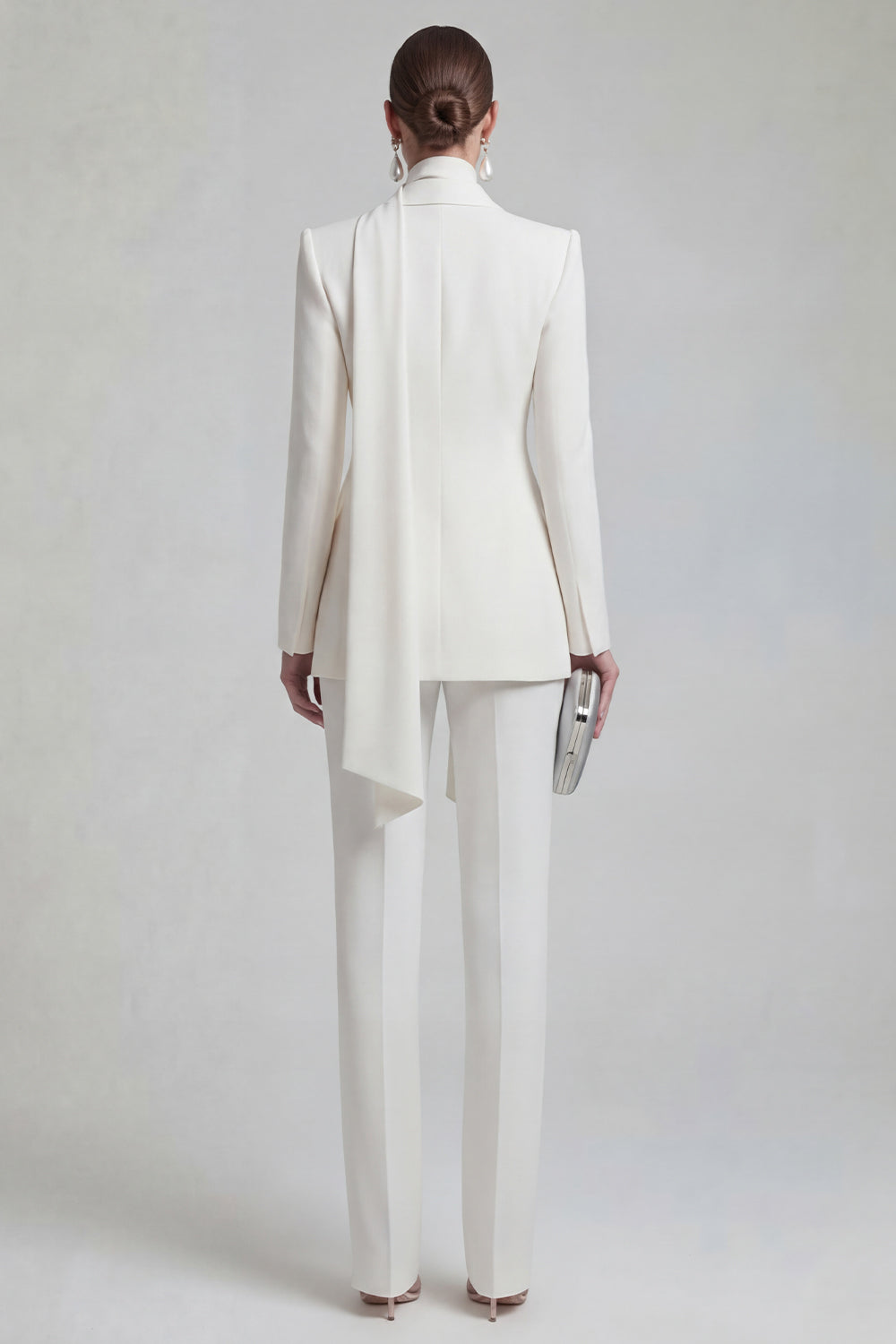 Shawl Lapel Blue 2 Piece Satin Single Buckle Women Suits - Image 14