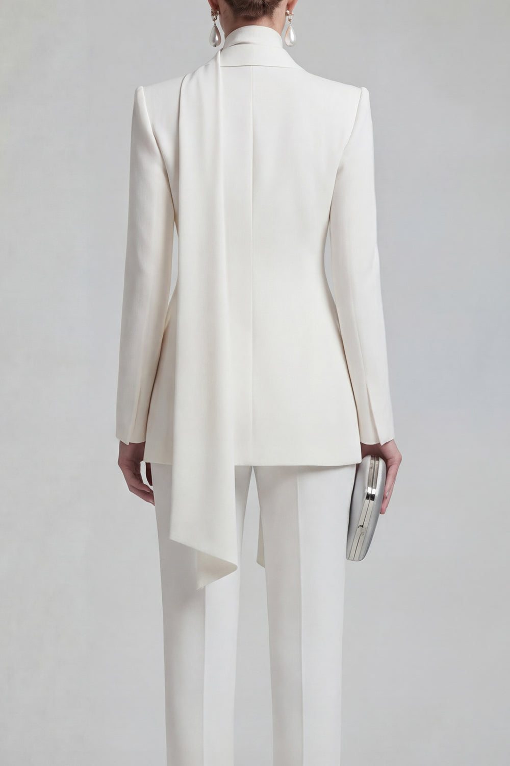 Shawl Lapel Blue 2 Piece Satin Single Buckle Women Suits - Image 16