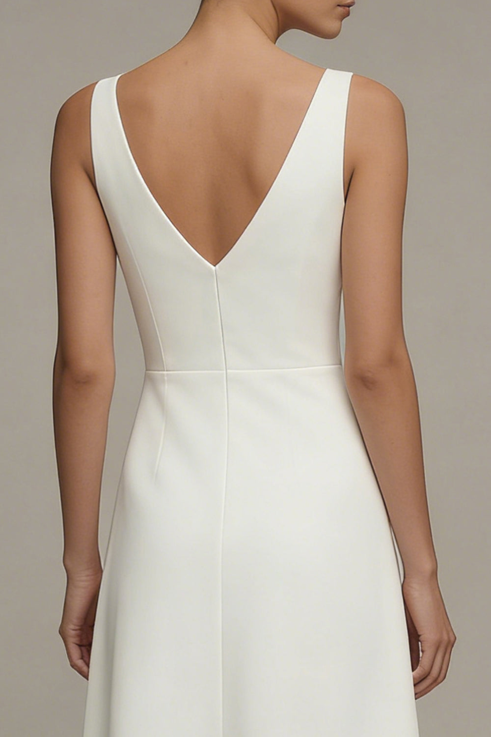 Satin A Line White V Neck Midi Engagement Dress - Image 4