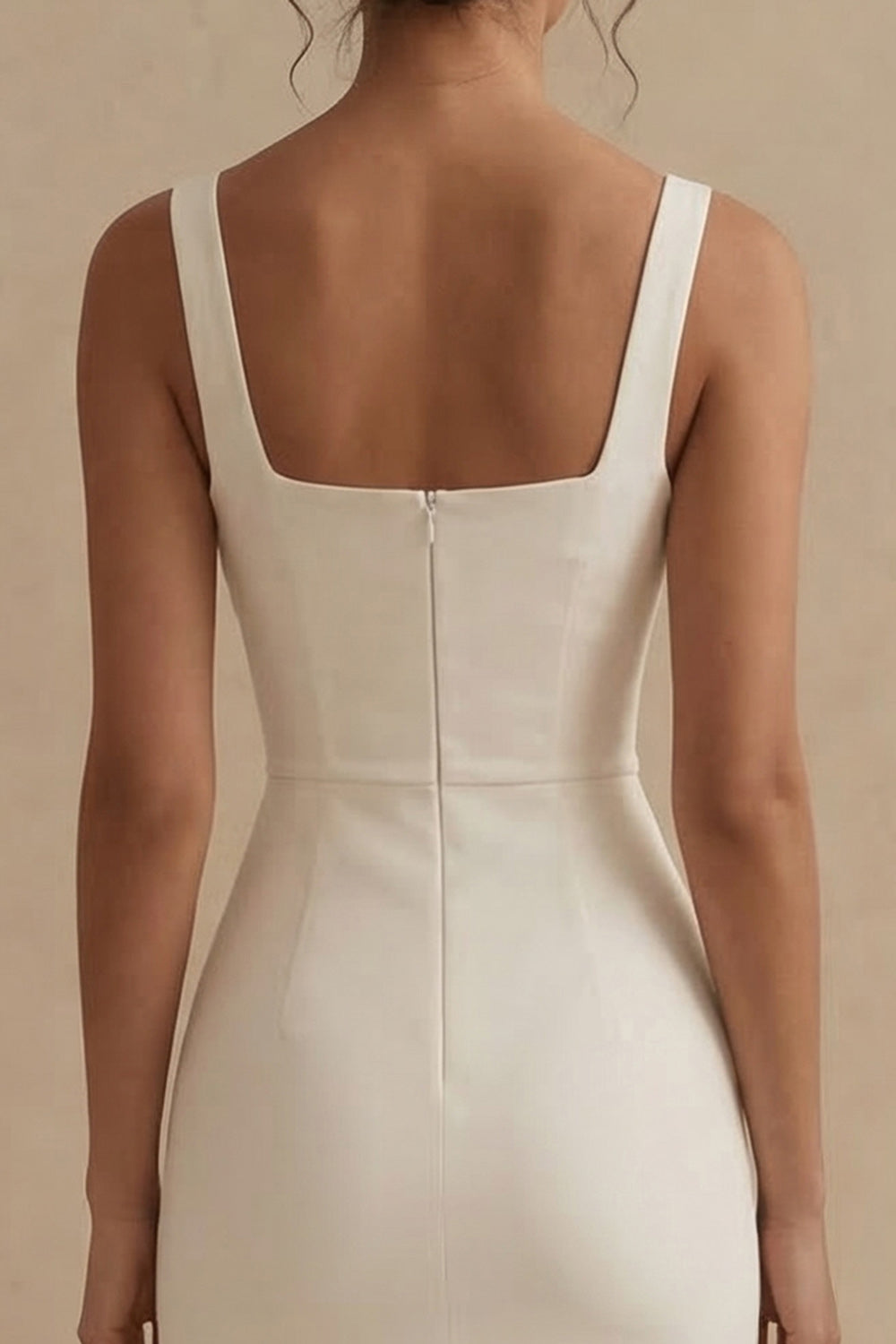 Satin White Bodycon Midi Engagement Dress with Slit - Image 4