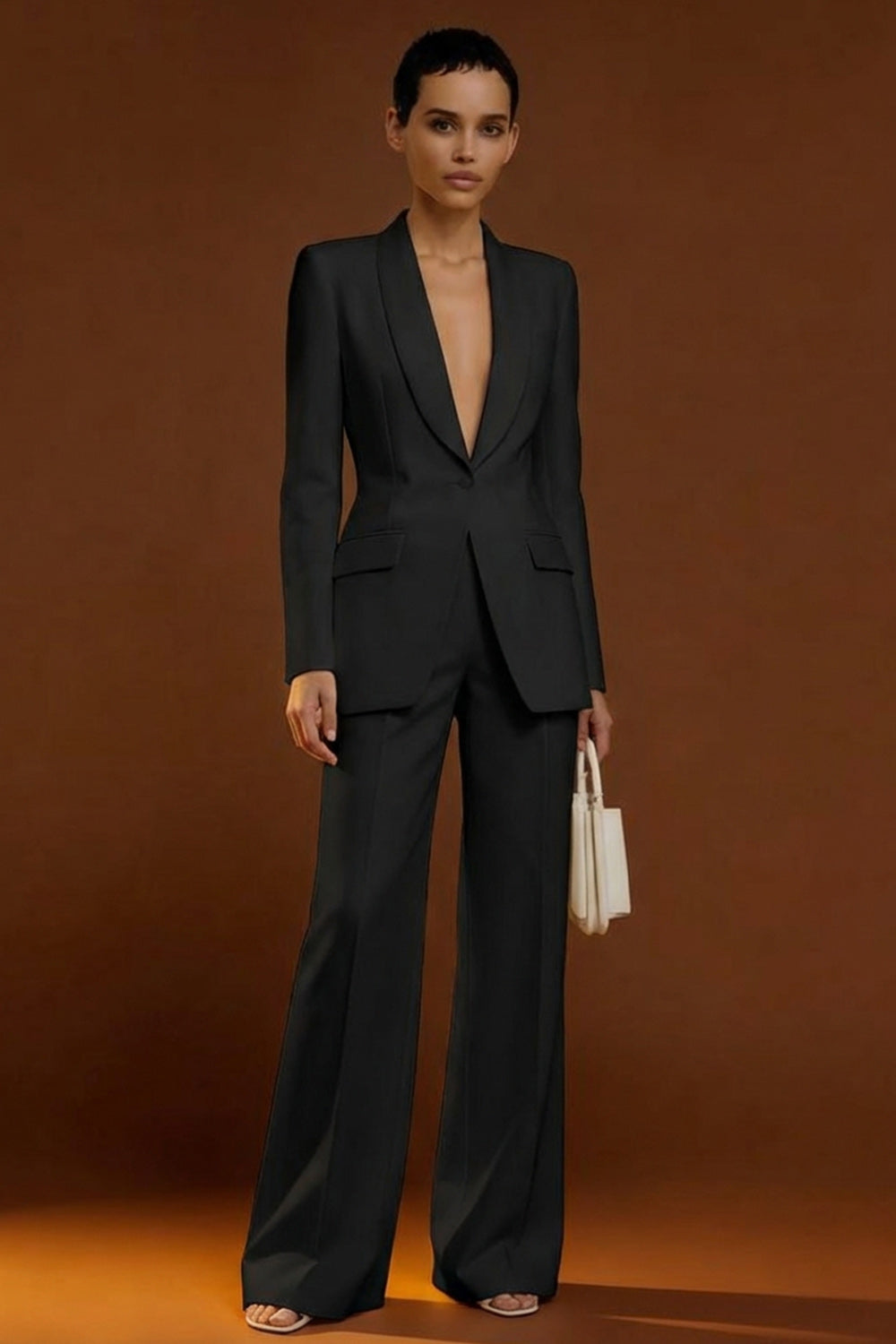 Shawl Lapel Ivory Long Sleeve 2 Piece Women Suits - Image 5