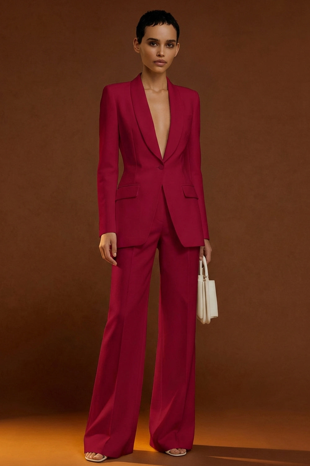 Shawl Lapel Ivory Long Sleeve 2 Piece Women Suits - Image 6