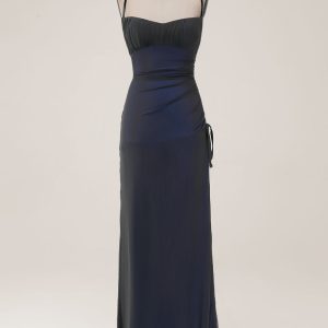 Sheath Spaghetti Straps Black Blue Maxi Dress