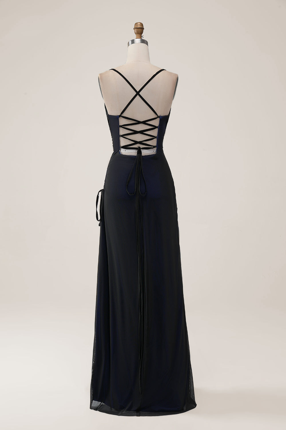 Sheath Spaghetti Straps Black Blue Maxi Dress - Image 2
