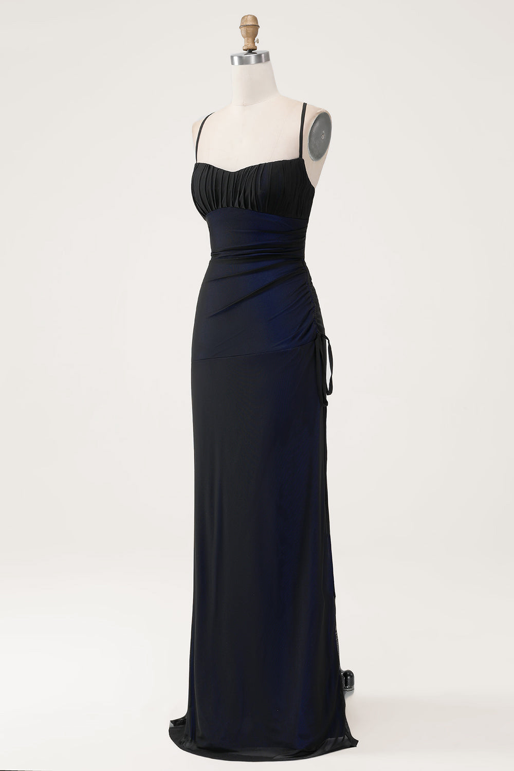 Sheath Spaghetti Straps Black Blue Maxi Dress - Image 3