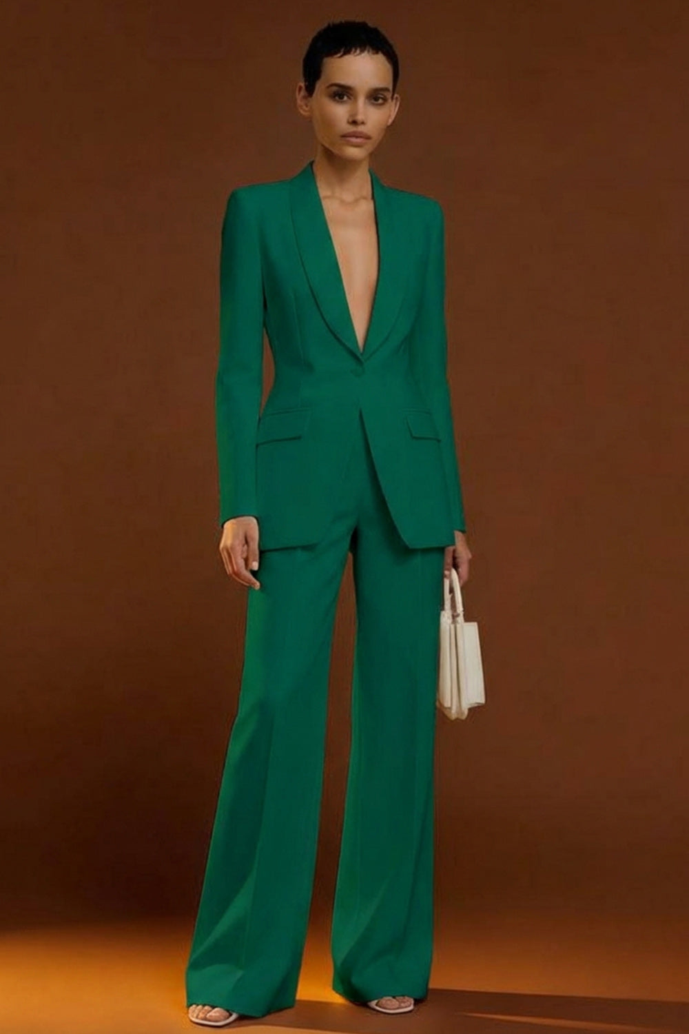 Shawl Lapel Ivory Long Sleeve 2 Piece Women Suits - Image 7