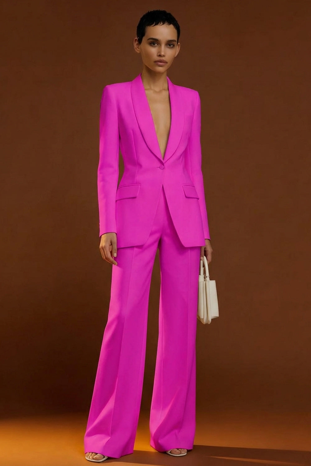 Shawl Lapel Ivory Long Sleeve 2 Piece Women Suits - Image 10