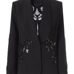 Shawl Lapel Black Beaded Women Prom Blazer With Sequins