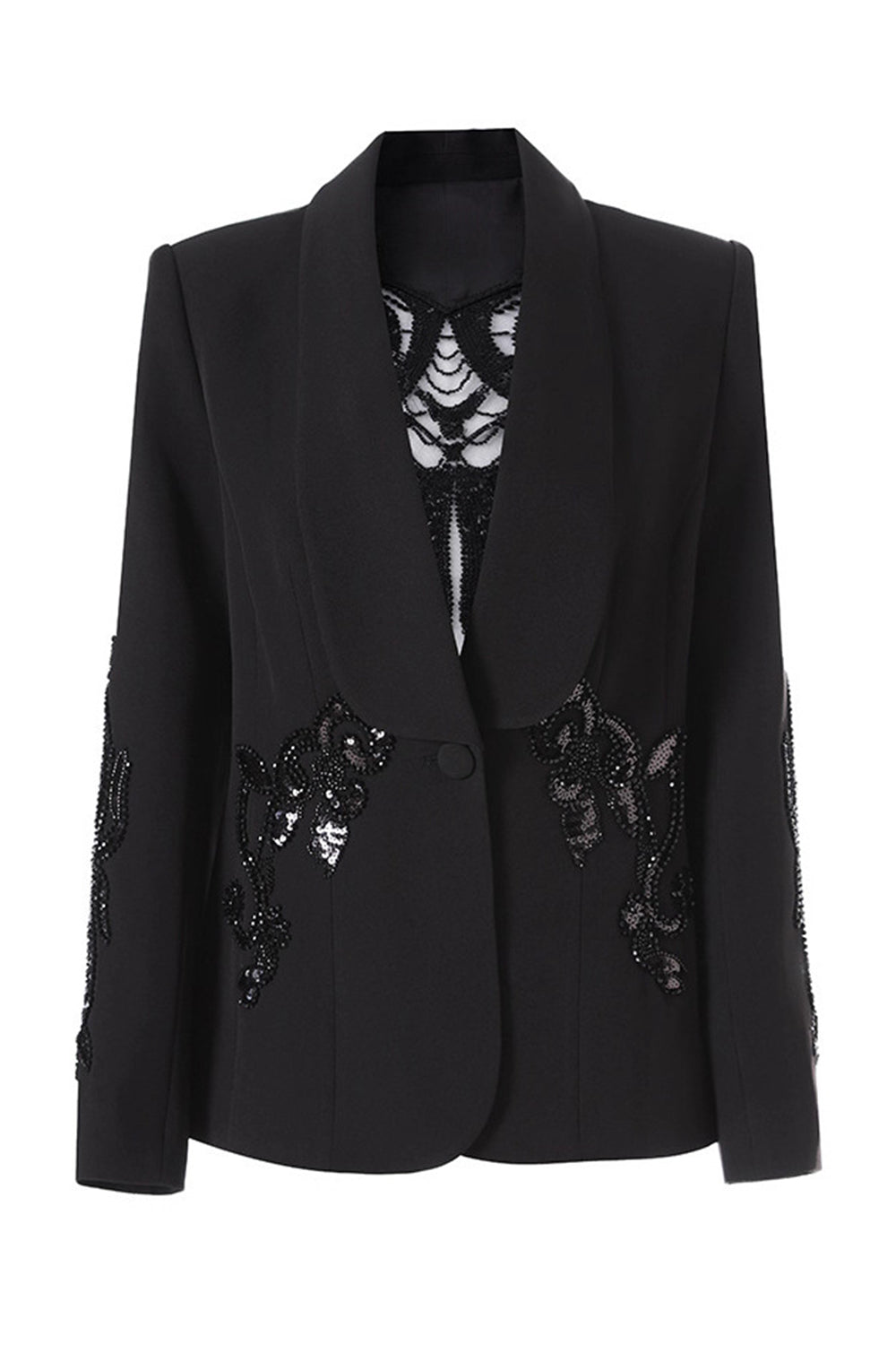 Shawl Lapel Black Beaded Women Prom Blazer With Sequins