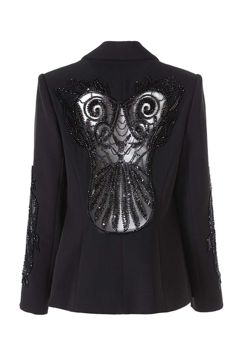 Shawl Lapel Black Beaded Women Prom Blazer With Sequins - Image 2