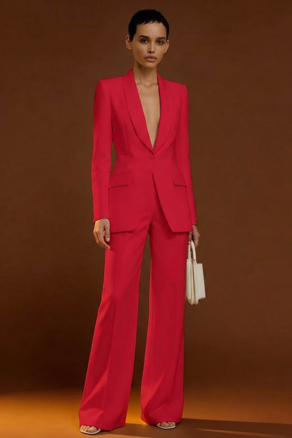 Shawl Lapel Ivory Long Sleeve 2 Piece Women Suits - Image 11