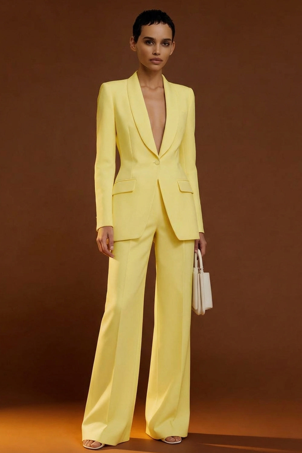 Shawl Lapel Ivory Long Sleeve 2 Piece Women Suits - Image 14